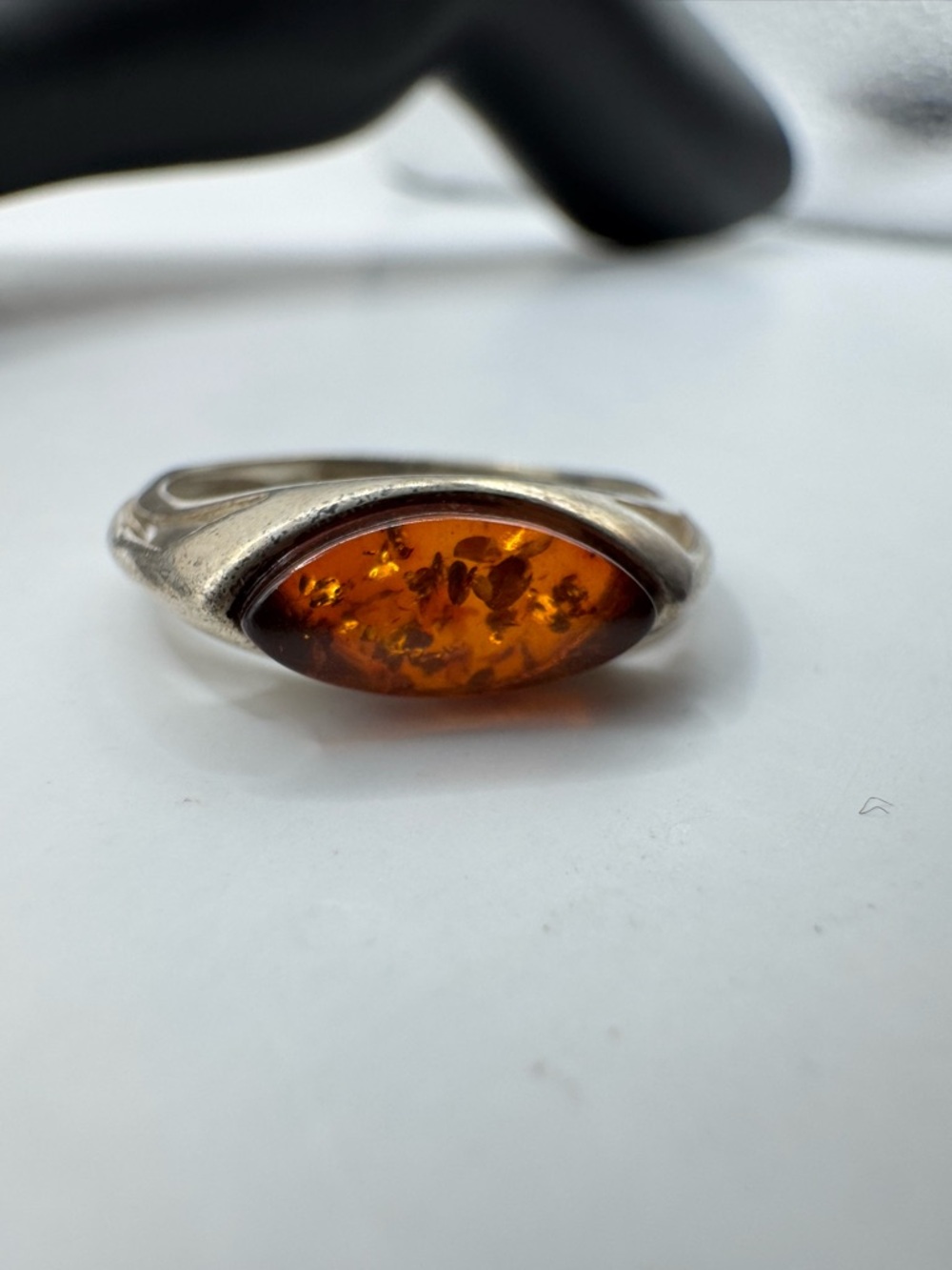 Vintage Sterling Amber Marquise Ring - Size 6.5